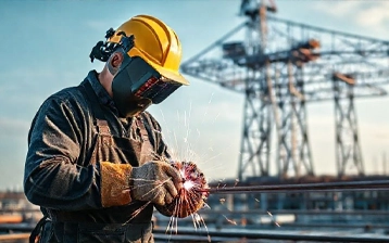 Skilled manpower team at industrial worksite